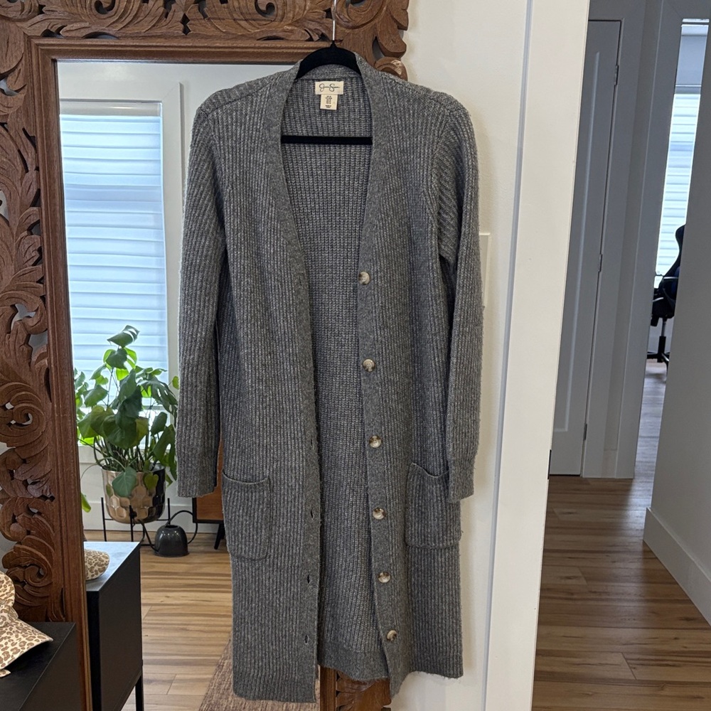 Gray Ribbed Button-Up Cardigan